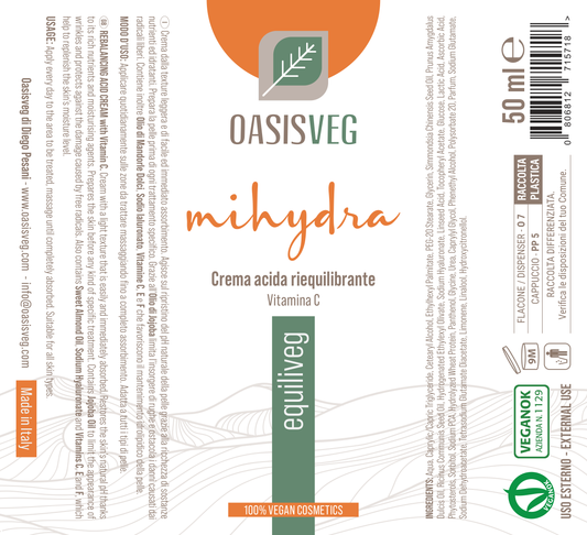 Etiqueta Equiliveg, crema facial reequilibrante con vitamina C — INCI y modo de uso, 50 ml