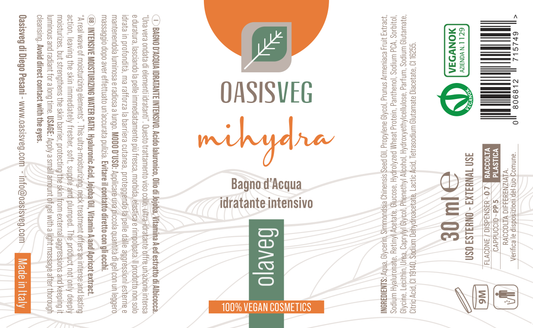 Etiqueta Olaveg, sérum facial hidratante con ácido hialurónico — INCI y modo de uso, 30 ml